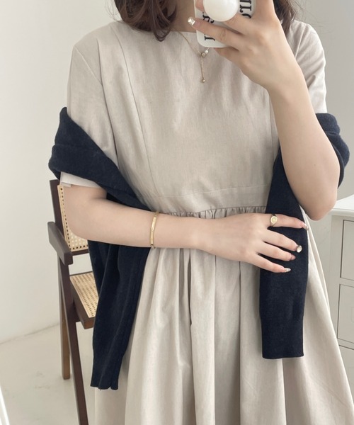 ECLIN（エクラン）の「コットンマキシ丈ハイウエスト切替ギャザーワンピース（ワンピース・レディース・チャコールグレー/ライトグレー/ネイビー/ブルー・FREE）」の12枚目の写真