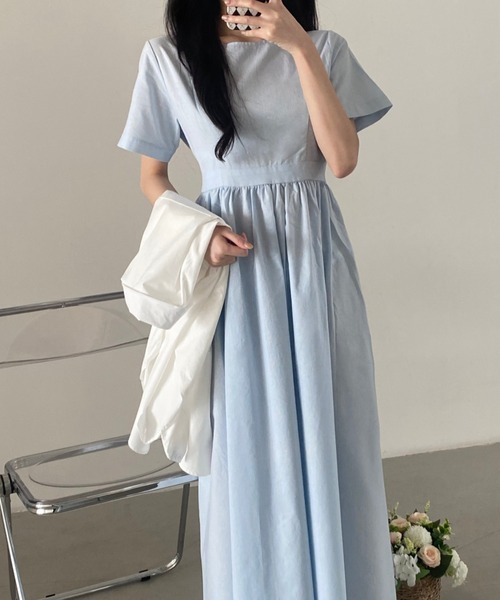 ECLIN（エクラン）の「コットンマキシ丈ハイウエスト切替ギャザーワンピース（ワンピース・レディース・チャコールグレー/ライトグレー/ネイビー/ブルー・FREE）」の20枚目の写真