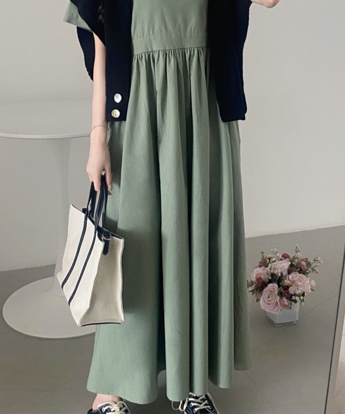 ECLIN（エクラン）の「コットンマキシ丈ハイウエスト切替ギャザーワンピース（ワンピース・レディース・チャコールグレー/ライトグレー/ネイビー/ブルー・FREE）」の17枚目の写真