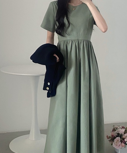 ECLIN（エクラン）の「コットンマキシ丈ハイウエスト切替ギャザーワンピース（ワンピース・レディース・チャコールグレー/ライトグレー/ネイビー/ブルー・FREE）」の10枚目の写真