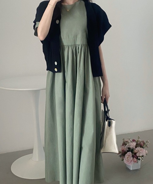 ECLIN（エクラン）の「コットンマキシ丈ハイウエスト切替ギャザーワンピース（ワンピース・レディース・チャコールグレー/ライトグレー/ネイビー/ブルー・FREE）」の7枚目の写真