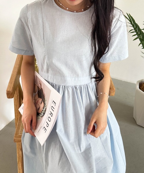 ECLIN（エクラン）の「コットンマキシ丈ハイウエスト切替ギャザーワンピース（ワンピース・レディース・チャコールグレー/ライトグレー/ネイビー/ブルー・FREE）」の16枚目の写真