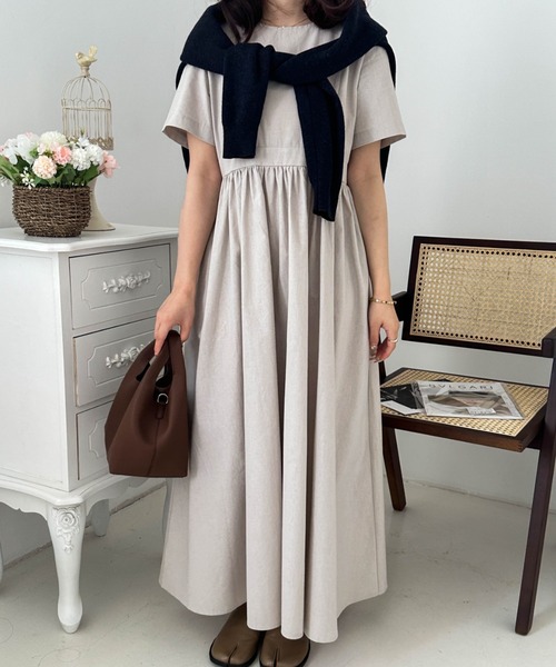 ECLIN（エクラン）の「コットンマキシ丈ハイウエスト切替ギャザーワンピース（ワンピース・レディース・チャコールグレー/ライトグレー/ネイビー/ブルー・FREE）」の15枚目の写真