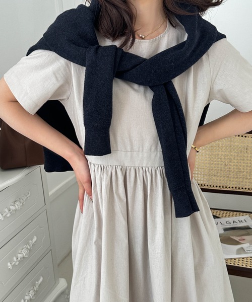 ECLIN（エクラン）の「コットンマキシ丈ハイウエスト切替ギャザーワンピース（ワンピース・レディース・チャコールグレー/ライトグレー/ネイビー/ブルー・FREE）」の22枚目の写真