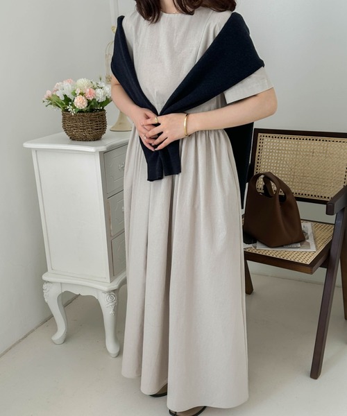 ECLIN（エクラン）の「コットンマキシ丈ハイウエスト切替ギャザーワンピース（ワンピース・レディース・チャコールグレー/ライトグレー/ネイビー/ブルー・FREE）」の19枚目の写真
