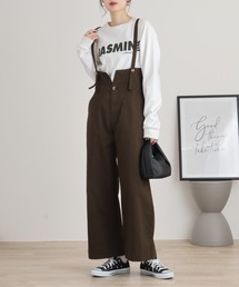 atONE サスペンダー付きハイウェストツイルパンツ