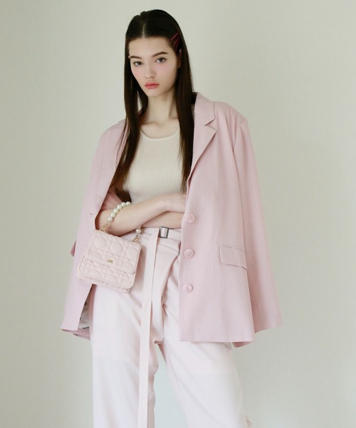 Seemi. byNICECLAUP（ シーミーバイナイスクラップ）の「【Seemi】テーラードジャケット（テーラードジャケット・レディース・ピンク/グレー・FREE）」の2枚目の写真