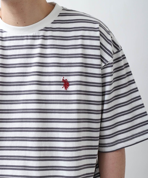 U.S. POLO ASSN.(ユーエスポロアッスン)の「【U.S. POLO ASSN.】 天竺 先染め ハーフスリーブ ワンポイント 刺繍 ボーダー Tシャツ(Tシャツ/カットソー・レディース・ホワイト系/ホワイト×グリーン/ホワイト×ブルー/ホワイト×ブラック/ホワイト×グレー/ブラック×ホワイト・MEDIUM/LARGE/X-LARGE)」の1枚目の写真