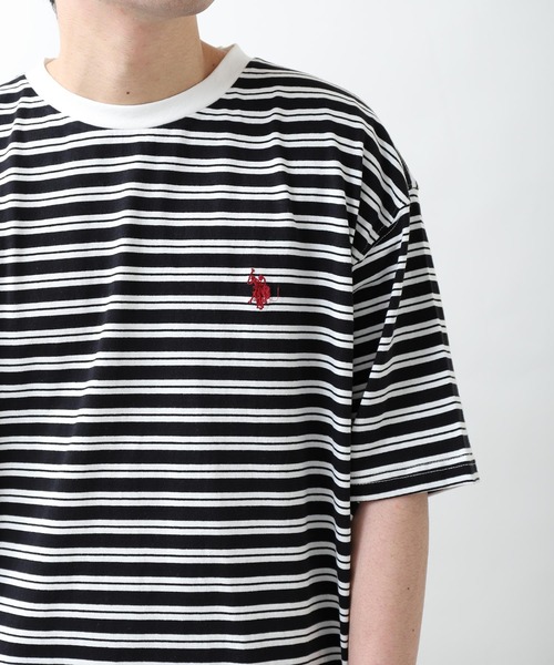 U.S. POLO ASSN.(ユーエスポロアッスン)の「【U.S. POLO ASSN.】 天竺 先染め ハーフスリーブ ワンポイント 刺繍 ボーダー Tシャツ(Tシャツ/カットソー・レディース・ホワイト系/ホワイト×グリーン/ホワイト×ブルー/ホワイト×ブラック/ホワイト×グレー/ブラック×ホワイト・MEDIUM/LARGE/X-LARGE)」の6枚目の写真