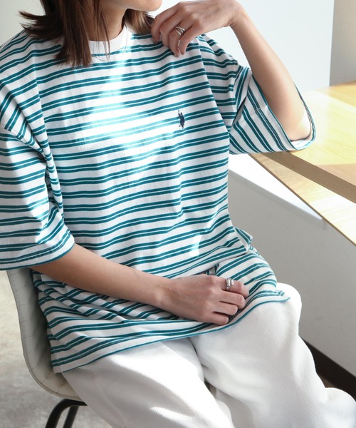 U.S. POLO ASSN.(ユーエスポロアッスン)の「【U.S. POLO ASSN.】 天竺 先染め ハーフスリーブ ワンポイント 刺繍 ボーダー Tシャツ(Tシャツ/カットソー・レディース・ホワイト系/ホワイト×グリーン/ホワイト×ブルー/ホワイト×ブラック/ホワイト×グレー/ブラック×ホワイト・MEDIUM/LARGE/X-LARGE)」の17枚目の写真