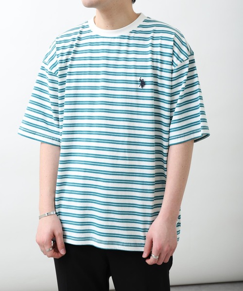 U.S. POLO ASSN.(ユーエスポロアッスン)の「【U.S. POLO ASSN.】 天竺 先染め ハーフスリーブ ワンポイント 刺繍 ボーダー Tシャツ(Tシャツ/カットソー・レディース・ホワイト系/ホワイト×グリーン/ホワイト×ブルー/ホワイト×ブラック/ホワイト×グレー/ブラック×ホワイト・MEDIUM/LARGE/X-LARGE)」の18枚目の写真