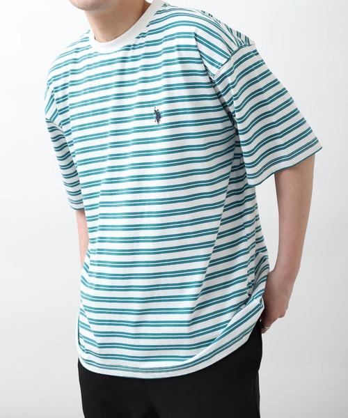 U.S. POLO ASSN.(ユーエスポロアッスン)の「【U.S. POLO ASSN.】 天竺 先染め ハーフスリーブ ワンポイント 刺繍 ボーダー Tシャツ(Tシャツ/カットソー・レディース・ホワイト系/ホワイト×グリーン/ホワイト×ブルー/ホワイト×ブラック/ホワイト×グレー/ブラック×ホワイト・MEDIUM/LARGE/X-LARGE)」の19枚目の写真