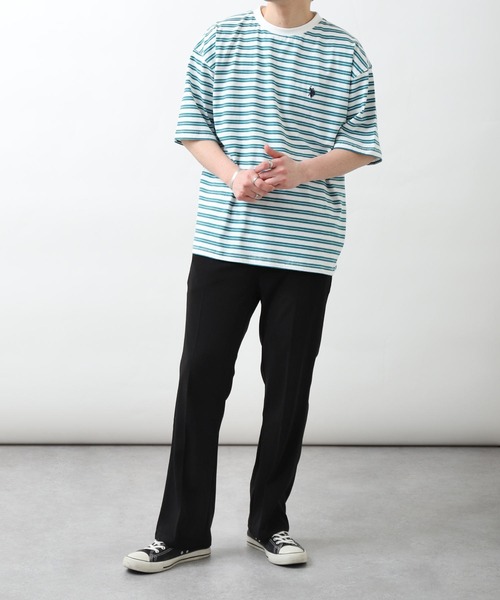 U.S. POLO ASSN.(ユーエスポロアッスン)の「【U.S. POLO ASSN.】 天竺 先染め ハーフスリーブ ワンポイント 刺繍 ボーダー Tシャツ(Tシャツ/カットソー・レディース・ホワイト系/ホワイト×グリーン/ホワイト×ブルー/ホワイト×ブラック/ホワイト×グレー/ブラック×ホワイト・MEDIUM/LARGE/X-LARGE)」の21枚目の写真