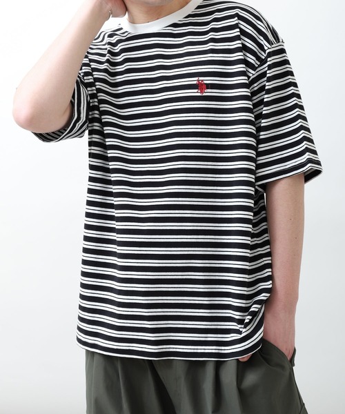 U.S. POLO ASSN.(ユーエスポロアッスン)の「【U.S. POLO ASSN.】 天竺 先染め ハーフスリーブ ワンポイント 刺繍 ボーダー Tシャツ(Tシャツ/カットソー・レディース・ホワイト系/ホワイト×グリーン/ホワイト×ブルー/ホワイト×ブラック/ホワイト×グレー/ブラック×ホワイト・MEDIUM/LARGE/X-LARGE)」の10枚目の写真