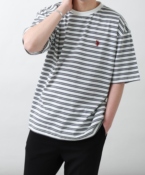 U.S. POLO ASSN.(ユーエスポロアッスン)の「【U.S. POLO ASSN.】 天竺 先染め ハーフスリーブ ワンポイント 刺繍 ボーダー Tシャツ(Tシャツ/カットソー・レディース・ホワイト系/ホワイト×グリーン/ホワイト×ブルー/ホワイト×ブラック/ホワイト×グレー/ブラック×ホワイト・MEDIUM/LARGE/X-LARGE)」の8枚目の写真