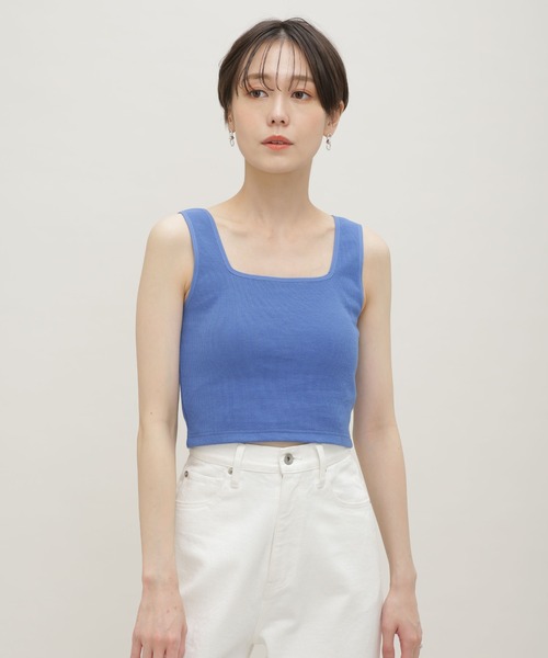 NANO universe（ナノユニバース）の「LB.03/カップ付きクロップドスクエアタンクトップ（タンクトップ・レディース・オフホワイト/ブルー/ブラック・Ⅰ/Ⅱ）」の14枚目の写真