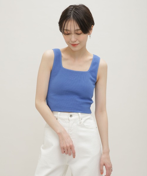 NANO universe（ナノユニバース）の「LB.03/カップ付きクロップドスクエアタンクトップ（タンクトップ・レディース・オフホワイト/ブルー/ブラック・Ⅰ/Ⅱ）」の15枚目の写真