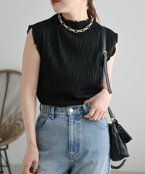 ap retro（アプレトロ）の「ノースリーブウェーブメローTEE（Tシャツ/カットソー・レディース・ホワイト/カーキ/ブラック/グレイッシュベージュ・FREE）」の21枚目の写真