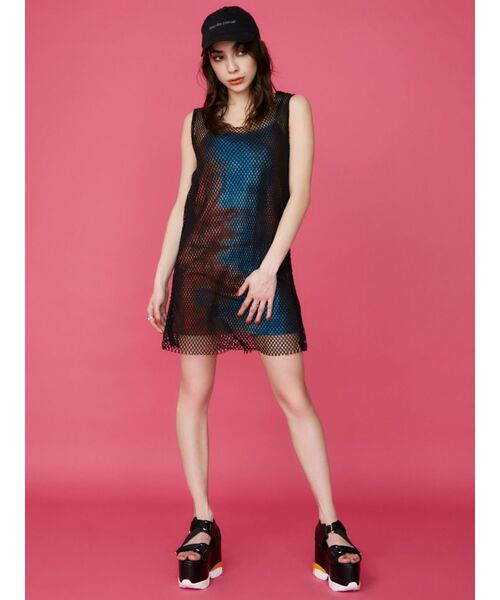 EVRIS（エヴリス）の「バイカラーメッシュミニワンピース（ワンピース・レディース・グリーン/ブルー・FREE）」の5枚目の写真