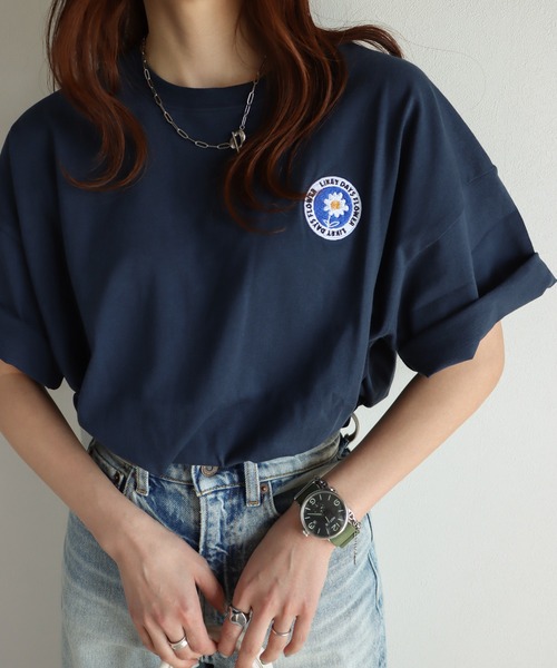 COURO（コウロ）の「フラワーワッペン無地/ボーダーTシャツ（Tシャツ/カットソー・レディース・クリーム/ネイビー系/ブラック/ホワイト×ブラック/ホワイト×ブルー/ブラック×ホワイト/ホワイト/ネイビー/オートミール/ホワイト×ネイビー/ホワイト系その他2/ホワイト系/ブラック系/ネイビー系1/ライトグレー系/ブラック系その他/ホワイト系その他・M/L）」の15枚目の写真