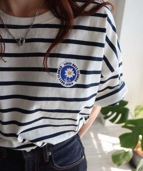 Boden Tシャツ ボーダー アニマル アップリケ Bouncy.ワッペン付ボーダーロンT Bouncy. Tシャツ 長袖