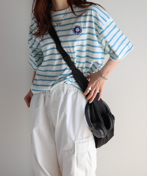 COURO（コウロ）の「フラワーワッペン無地/ボーダーTシャツ（Tシャツ/カットソー・レディース・クリーム/ネイビー系/ブラック/ホワイト×ブラック/ホワイト×ブルー/ブラック×ホワイト/ホワイト/ネイビー/オートミール/ホワイト×ネイビー/ホワイト系その他2/ホワイト系/ブラック系/ネイビー系1/ライトグレー系/ブラック系その他/ホワイト系その他・M/L）」の20枚目の写真