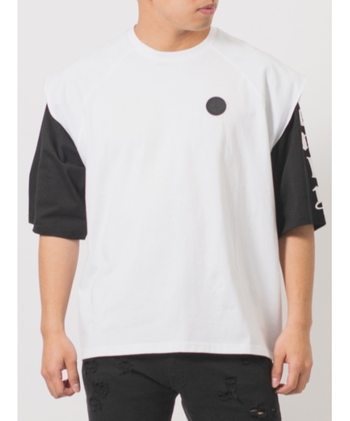 RE730(アールイーセブンサーティー)の「RE730 ブラック×ホワイトのクールなフェイクレイヤード半袖Tシャツ(Tシャツ/カットソー・メンズ・オフホワイト/ブラック/ブラック×ホワイト・MEDIUM/LARGE/X-LARGE)」の3枚目の写真