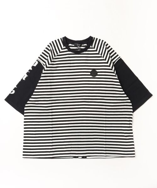 RE730(アールイーセブンサーティー)の「RE730 ブラック×ホワイトのクールなフェイクレイヤード半袖Tシャツ(Tシャツ/カットソー・メンズ・オフホワイト/ブラック/ブラック×ホワイト・MEDIUM/LARGE/X-LARGE)」の22枚目の写真