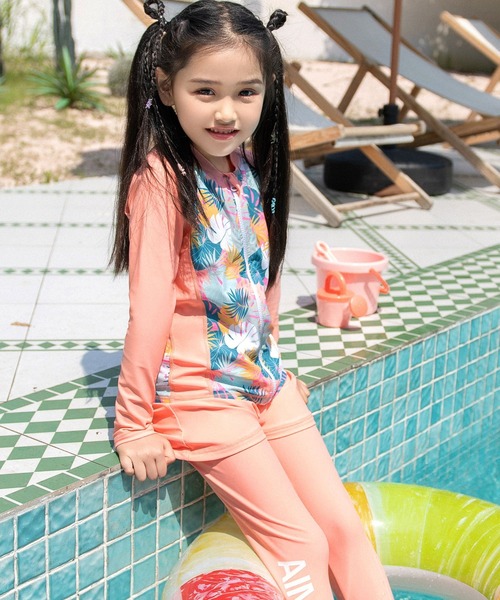 セール】キッズ水着 長袖ボタニカル柄ラッシュガードトップス+レギンス