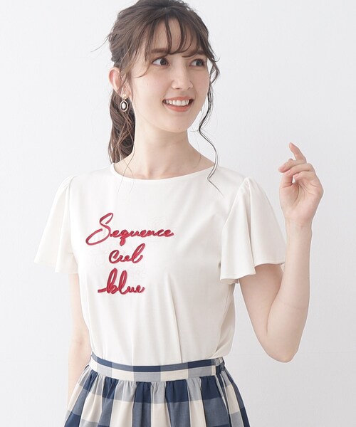 couture brooch（クチュールブローチ）の「◆【コットン100％・UVカット・接触冷感】テープロゴフラワープリントTシャツ（Tシャツ/カットソー・レディース・ライトグレー/ブラック/オフホワイト・36/38/40/42）」の7枚目の写真