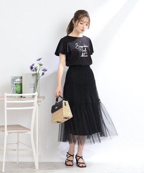 couture brooch（クチュールブローチ）の「◆【コットン100％・UVカット・接触冷感】テープロゴフラワープリントTシャツ（Tシャツ/カットソー・レディース・ライトグレー/ブラック/オフホワイト・36/38/40/42）」の22枚目の写真