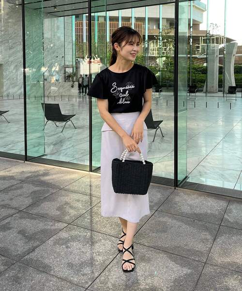 couture brooch（クチュールブローチ）の「◆【コットン100％・UVカット・接触冷感】テープロゴフラワープリントTシャツ（Tシャツ/カットソー・レディース・ライトグレー/ブラック/オフホワイト・36/38/40/42）」の19枚目の写真