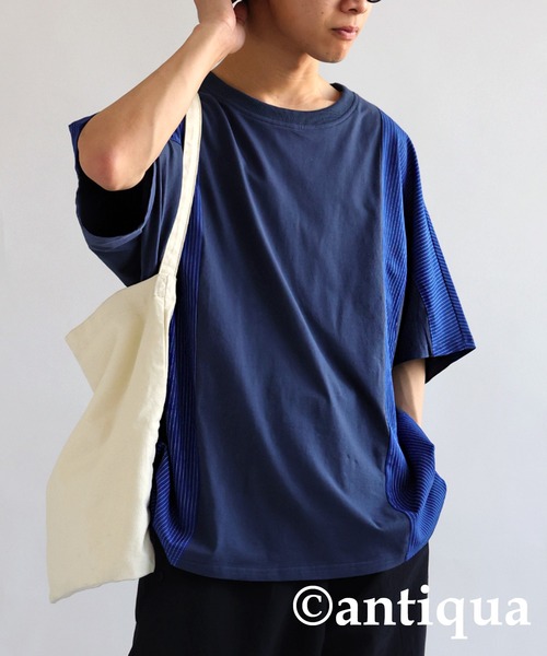 antiqua（アンティカ）の「綿100％ストライプ切り替えTシャツ（Tシャツ/カットソー・レディース・ネイビー/ブラック・FREE）」の11枚目の写真