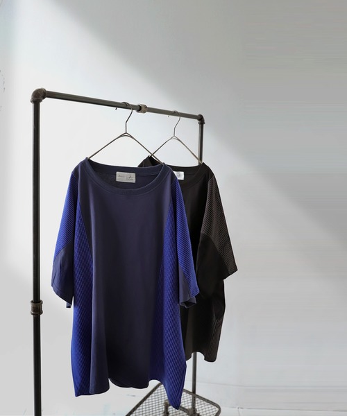 antiqua（アンティカ）の「綿100％ストライプ切り替えTシャツ（Tシャツ/カットソー・レディース・ネイビー/ブラック・FREE）」の16枚目の写真