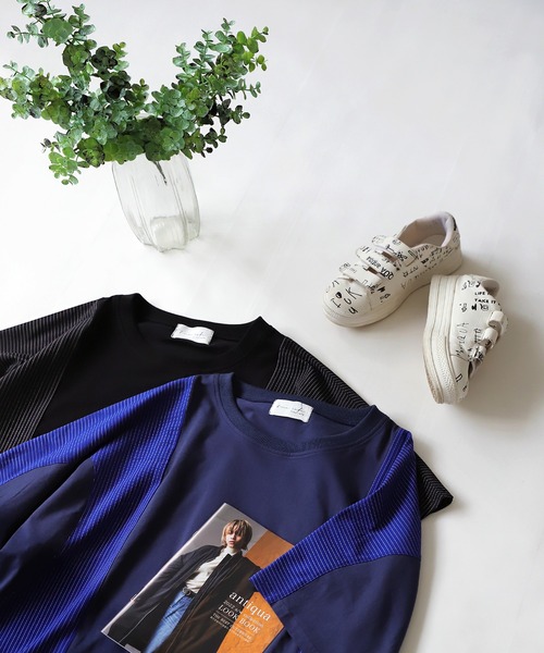 antiqua（アンティカ）の「綿100％ストライプ切り替えTシャツ（Tシャツ/カットソー・レディース・ネイビー/ブラック・FREE）」の17枚目の写真