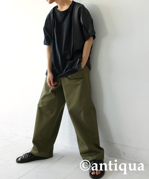 antiqua（アンティカ）の「綿100％ストライプ切り替えTシャツ（Tシャツ/カットソー・レディース・ネイビー/ブラック・FREE）」の5枚目の写真