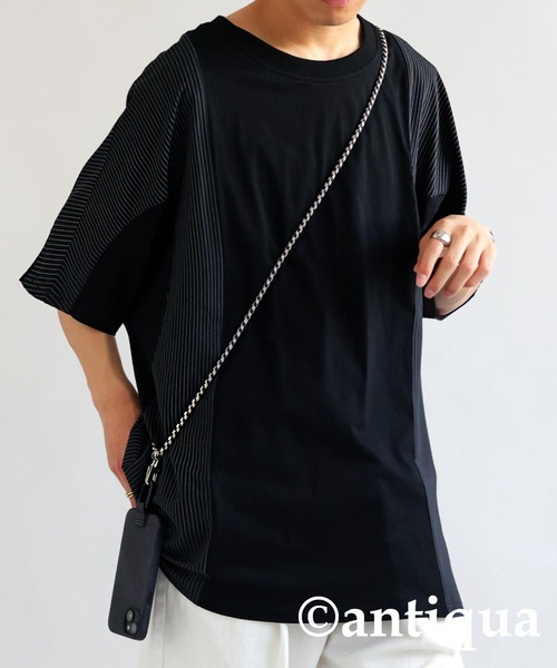 antiqua（アンティカ）の「綿100％ストライプ切り替えTシャツ（Tシャツ/カットソー・レディース・ネイビー/ブラック・FREE）」の8枚目の写真