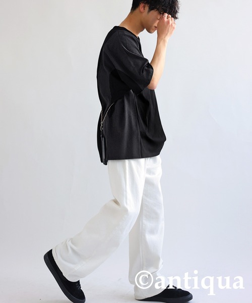 antiqua（アンティカ）の「綿100％ストライプ切り替えTシャツ（Tシャツ/カットソー・レディース・ネイビー/ブラック・FREE）」の7枚目の写真