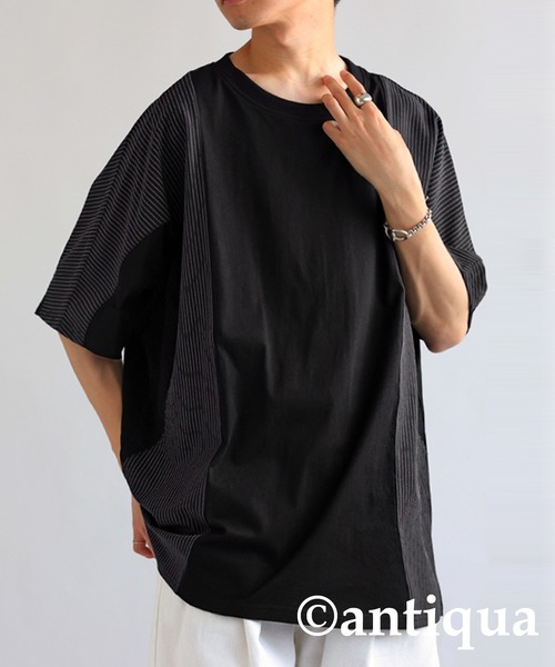 antiqua（アンティカ）の「綿100％ストライプ切り替えTシャツ（Tシャツ/カットソー・レディース・ネイビー/ブラック・FREE）」の6枚目の写真
