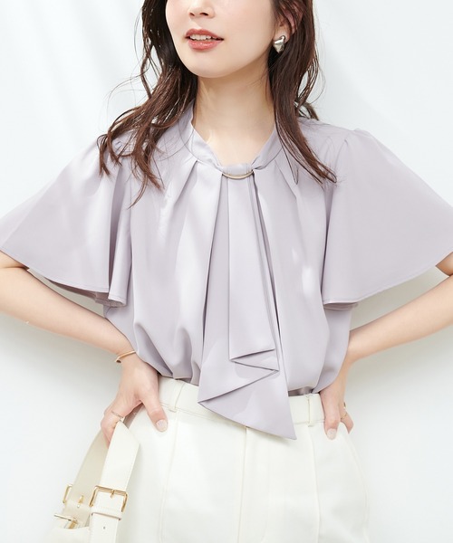 natural couture（ナチュラルクチュール）の「ゴールドバー付きボウタイブラウス（シャツ/ブラウス・レディース・ネイビー/オフホワイト/その他1/その他2/イエロー系その他/グレー・FREE）」の22枚目の写真