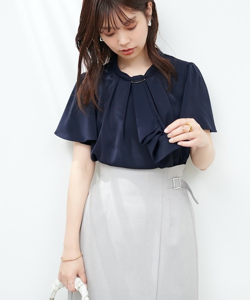 美品 Dior ネイビー ゴールドボーダー　ブラウス ボウタイ シャツ M Diorネイビー×ゴールドキラキラボーダーブラウスボウタイシャツ
