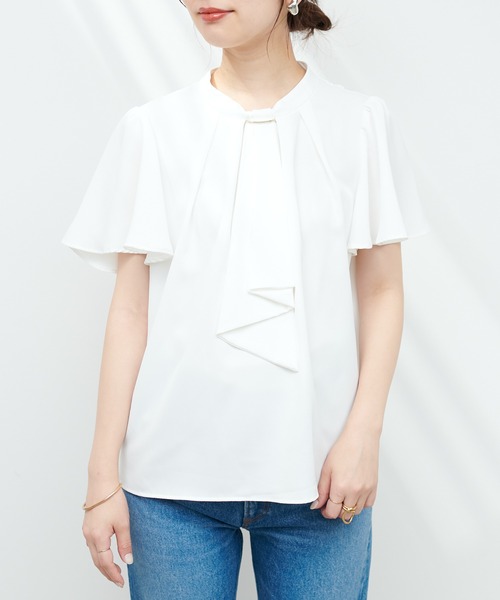 natural couture（ナチュラルクチュール）の「ゴールドバー付きボウタイブラウス（シャツ/ブラウス・レディース・ネイビー/オフホワイト/その他1/その他2/イエロー系その他/グレー・FREE）」の11枚目の写真