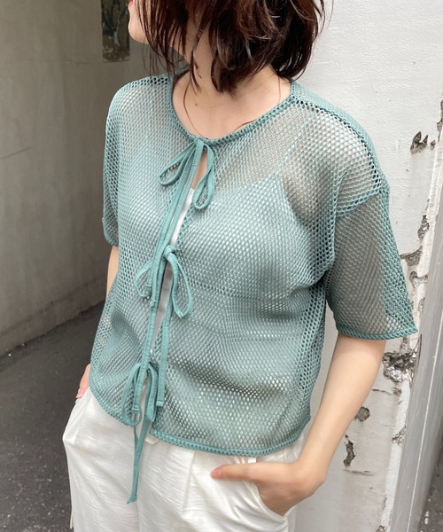 LOWRYS FARM（ローリーズファーム）の「２ＷＡＹメッシュリボン５分袖　963728（Tシャツ/カットソー・レディース・ブラック/グリーン/アイボリー/ブラウン・FREE）」の8枚目の写真