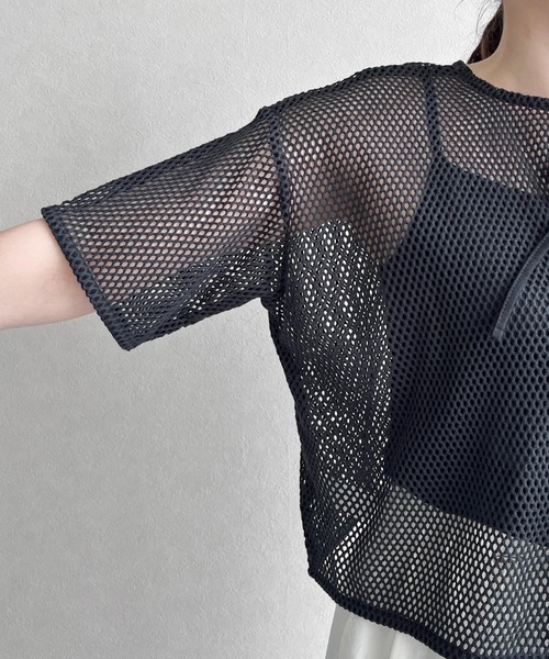 LOWRYS FARM（ローリーズファーム）の「２ＷＡＹメッシュリボン５分袖　963728（Tシャツ/カットソー・レディース・ブラック/グリーン/アイボリー/ブラウン・FREE）」の12枚目の写真