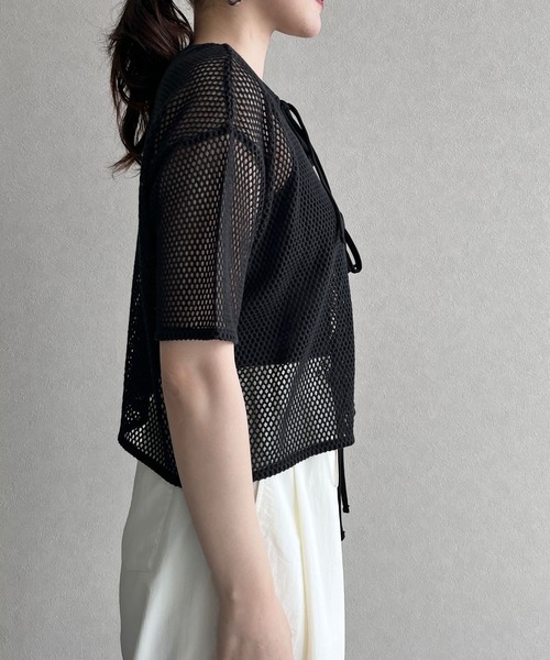 LOWRYS FARM（ローリーズファーム）の「２ＷＡＹメッシュリボン５分袖　963728（Tシャツ/カットソー・レディース・ブラック/グリーン/アイボリー/ブラウン・FREE）」の10枚目の写真