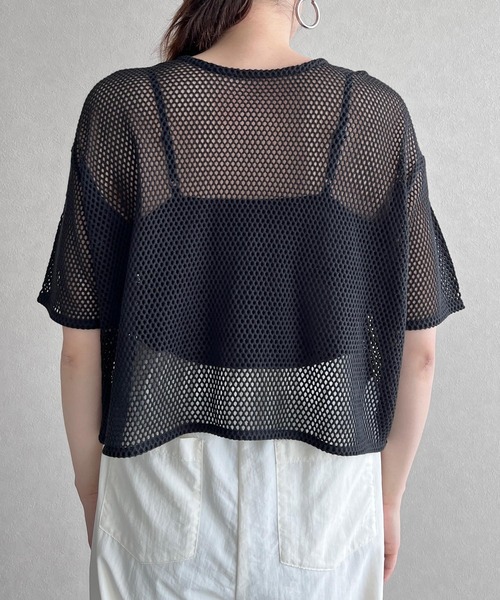 LOWRYS FARM（ローリーズファーム）の「２ＷＡＹメッシュリボン５分袖　963728（Tシャツ/カットソー・レディース・ブラック/グリーン/アイボリー/ブラウン・FREE）」の7枚目の写真