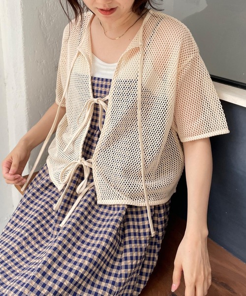 LOWRYS FARM（ローリーズファーム）の「２ＷＡＹメッシュリボン５分袖　963728（Tシャツ/カットソー・レディース・ブラック/グリーン/アイボリー/ブラウン・FREE）」の16枚目の写真