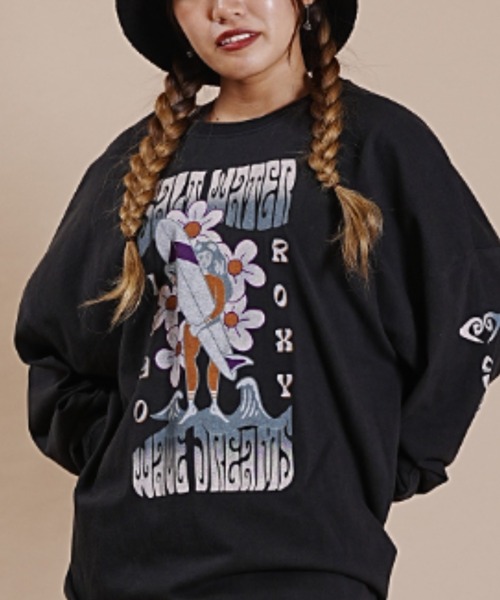 ROXY(ロキシー)の「【ムラサキスポーツ別注】ROXY/ロキシー ロンT/長袖 スリーブロゴ オーバーサイズ RLT234636M(Tシャツ/カットソー・レディース・ブラック×ホワイト/ブラウン系その他/ホワイト系その他・L/M)」の9枚目の写真