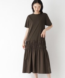 OPAQUE.CLIP | 裾シャーリングフハクドッキング カットソーワンピース【イージーケア】(ワンピース)