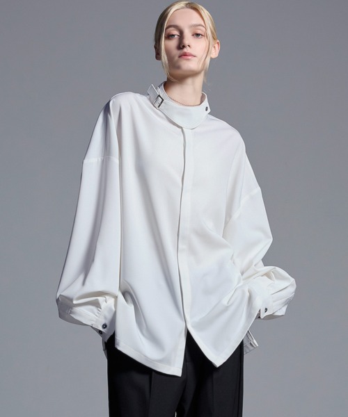 Loose/ルース（ルース）の「ドレープトロミ ハイネックベルト2WAYシャツ（シャツ/ブラウス・メンズ・ブラック/ブルーグレー/ホワイト・L/M/S/XS）」の2枚目の写真